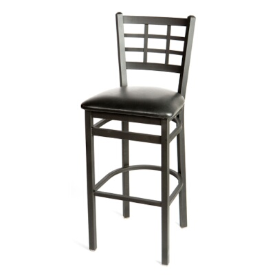 Oak Street SL2163-1 – Bar Stool, window pane back, seat to be specified, footrest, black frame