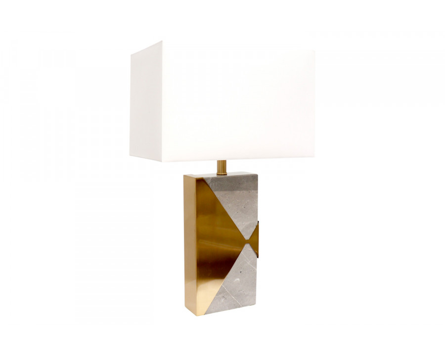 Pasargad – Triumph Collection Gray Marble and Gold Metal Modern Table Lamp with E27 Bulb and White Shade