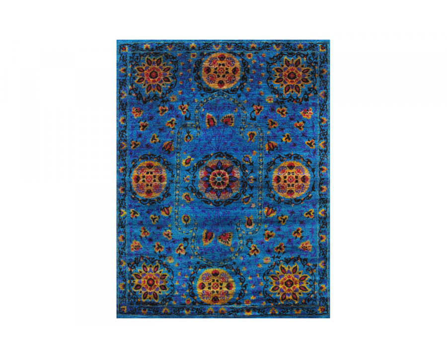 Pasargad – Aqua Silk Suzani Collection Hand-Knotted Silk Area Rug 65” x 97” (PSLK-24 5X8)