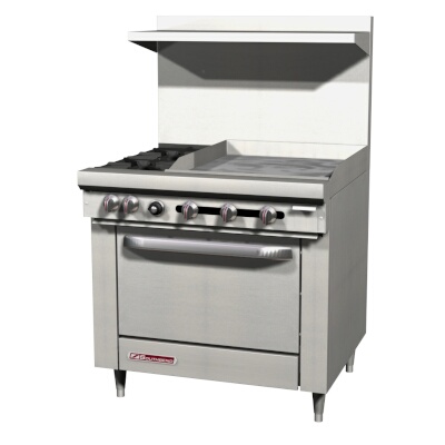 Southbend S36D-1G – Restaurant Range, gas, 36″W, 4 burners, 12in griddle, std oven