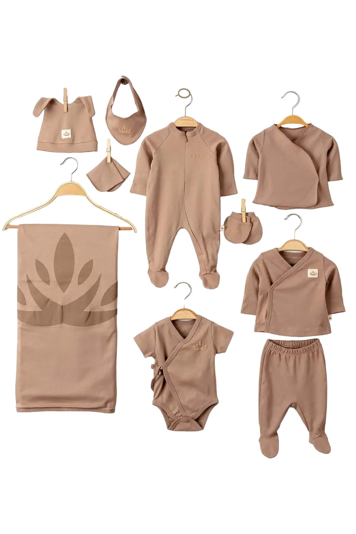 Organic Cotton Newborn Brown Coming Home Set – 10 Pcs