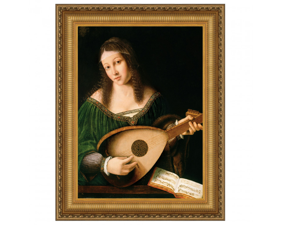 Toscano – Lady Playing a Lute Framed Canvas Replica Painting