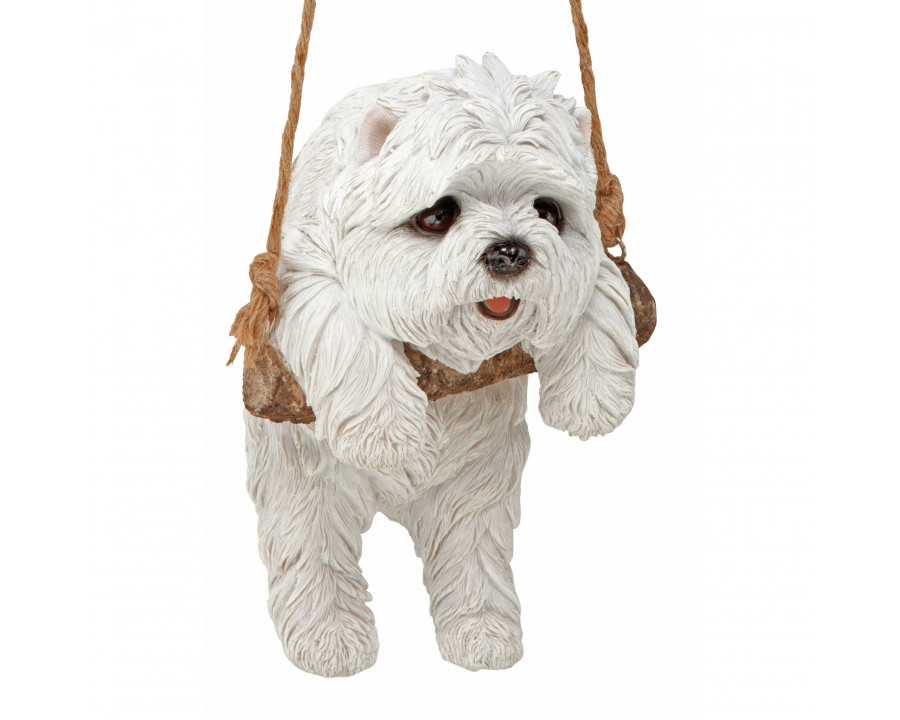 Toscano – White Maltese Puppy on a Perch Hanging Dog Sculpture