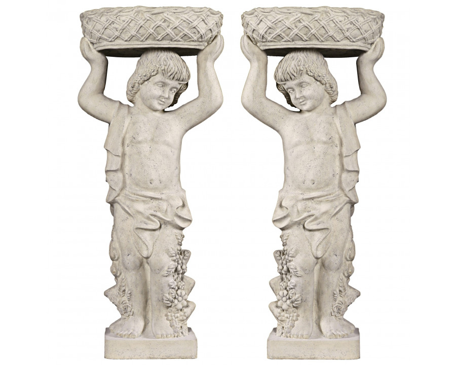 Toscano – Set of 2 Young Bacchus Garden Statues with Basket Planters