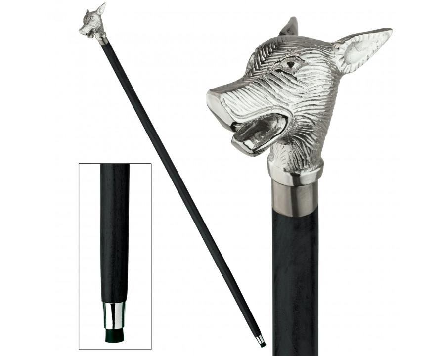 Toscano – Howling Werewolf Walking Stick in Brass Capstick/Hardwood