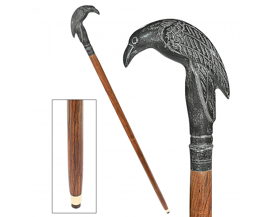 Toscano – Poe’s Mystic Raven Walking Stick in Brass Capstick/Hardwood