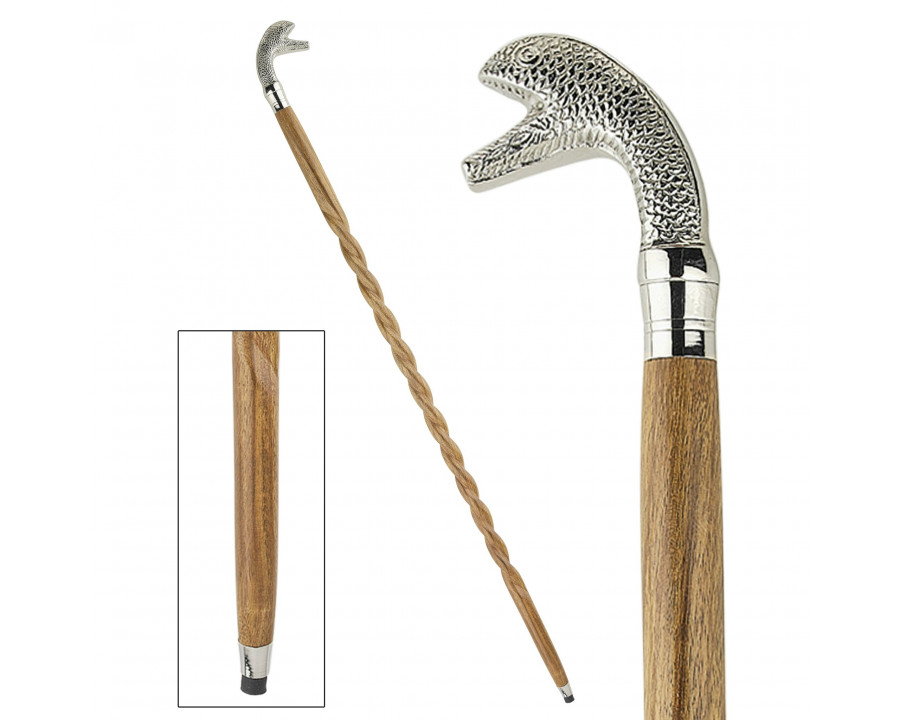 Toscano – Empress Slithering Snake Head Walking Stick in Chrome Capstick/Hardwood