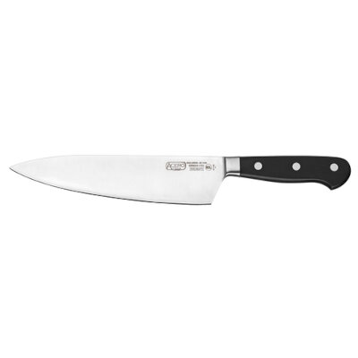 Winco KFP-85 – Chef Knife, 8″ blade, short bolster, forged, German stainless steel, black