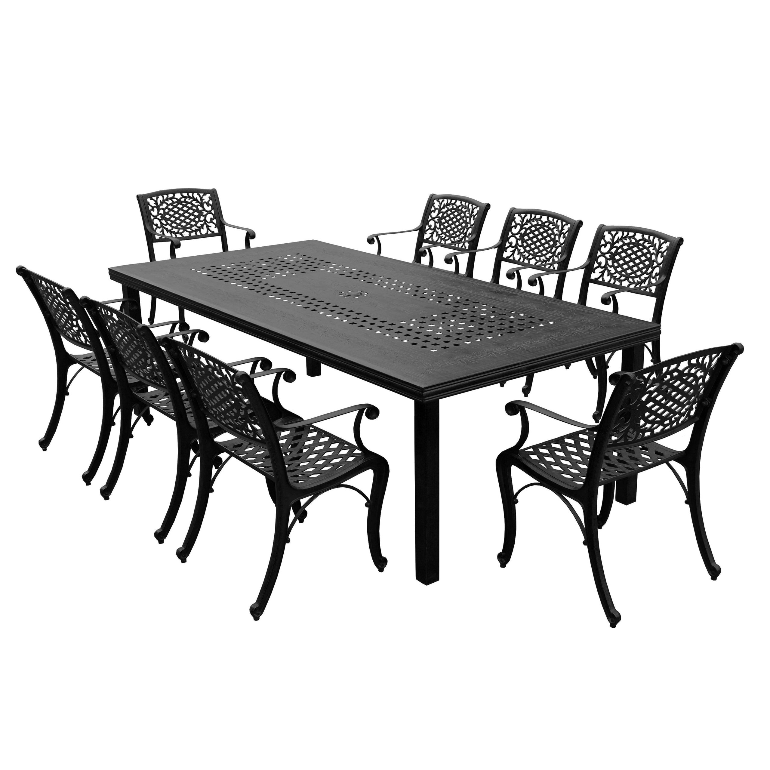 Outdoor Aluminum 9pc Rectangular Patio Dining Set with Eight Chairs