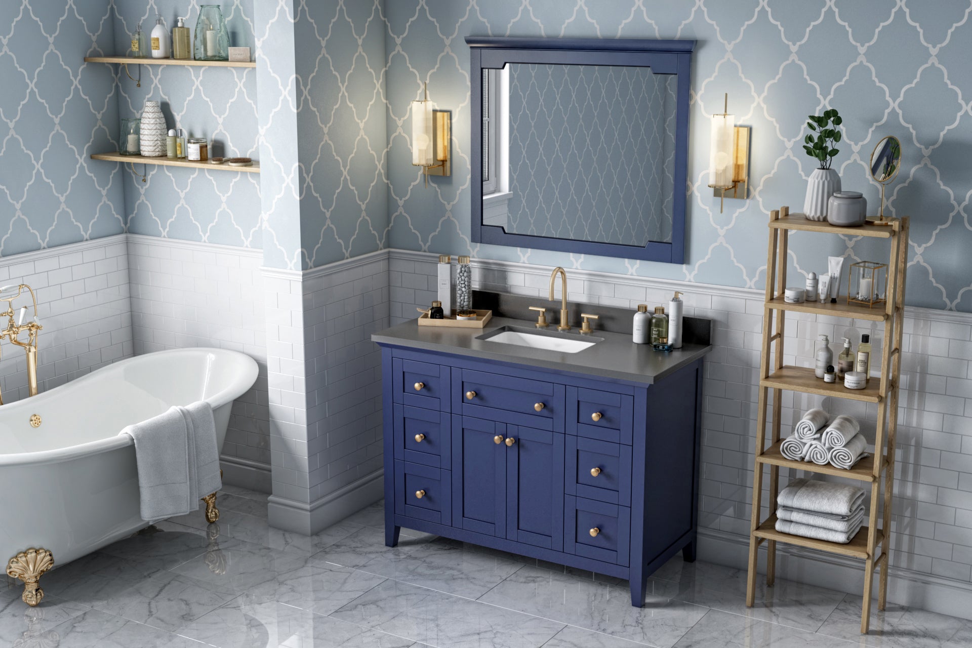 JEFFREY ALEXANDER VKITCHA48BLGQR 48″ Hale Blue Chatham Vanity, Grey Quartz Vanity Top, undermount rectangle bowl