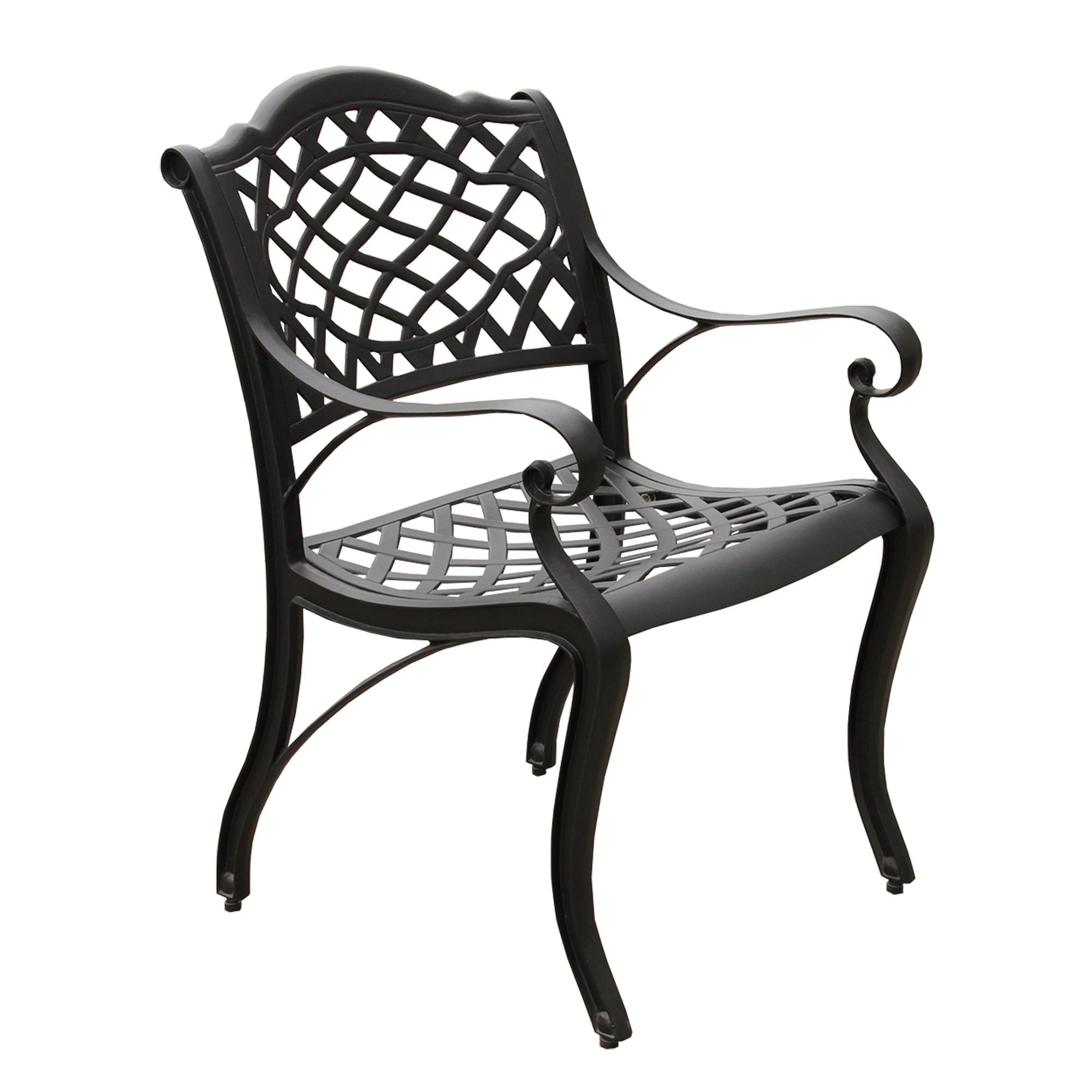 Ornate Traditional Outdoor Cast Aluminum Black Patio Dining Chair