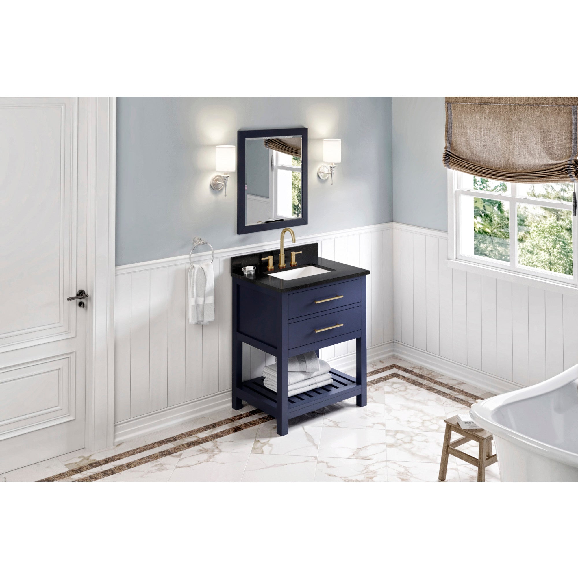 JEFFREY ALEXANDER VKITWAV30BLBGR 30″ Hale Blue Wavecrest Vanity, Black Granite Vanity Top, undermount rectangle bowl – Hale Blue